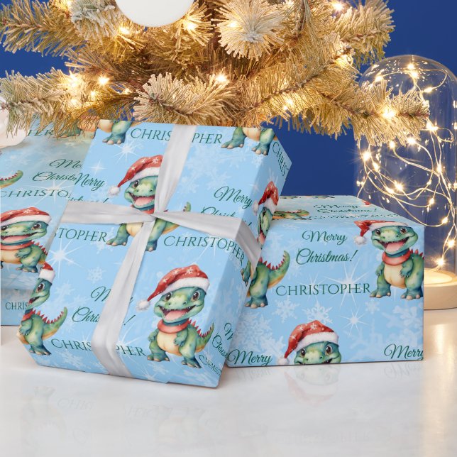 Cute Dinosaur Christmas Wrapping Paper (Holidays)