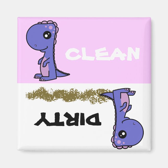 Cute Dinosaur Clean Dirty Dishwasher Magnet (Front)