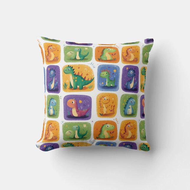 Cute Dinosaur Collage Pattern – Fun & Playful Dino Cushion (Front)