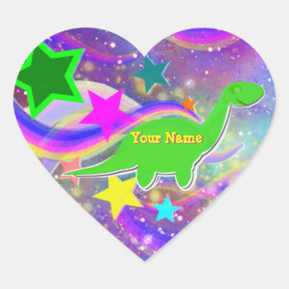 Cute Dinosaur Colour Stars & Swirls Name Stickers