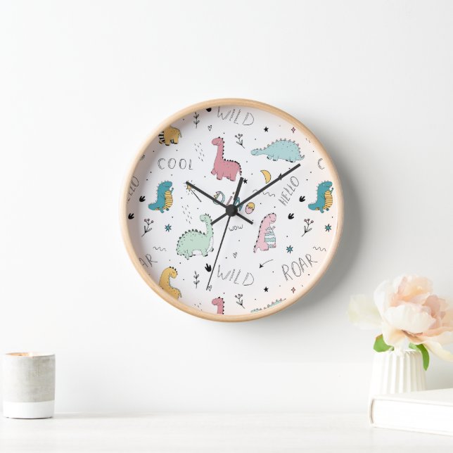 Cute Dinosaur Colourful  Baby Nursery Clock  (Home)