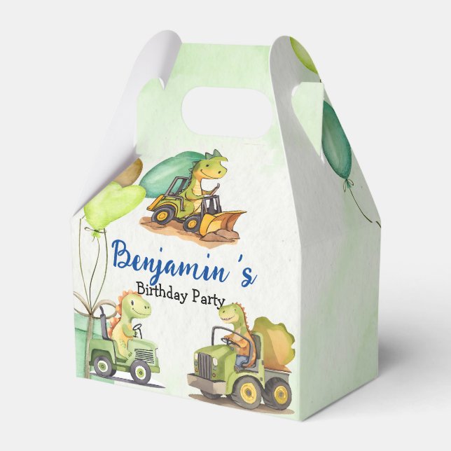 Cute dinosaur construction truck balloon Birthday  Favour Box (Front Side)