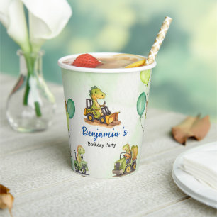 Cute dinosaur construction truck balloon Birthday  Paper Cups