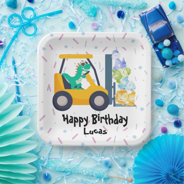Cute dinosaur Construction Truck boy B2S Birthday  Paper Plate (Party)