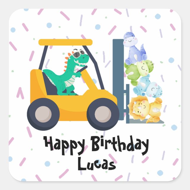Cute dinosaur Construction Truck boy B2S Birthday  Square Sticker (Front)