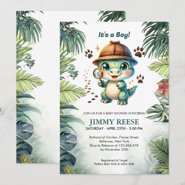 Cute Dinosaur Cool Dino Baby Boy Shower Invitation (Front/Back)