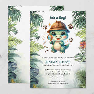 Cute Dinosaur Cool Dino Baby Boy Shower Invitation