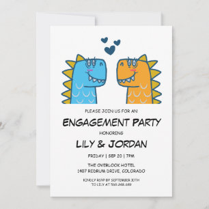 Cute dinosaur couple cartoon engagement invitation