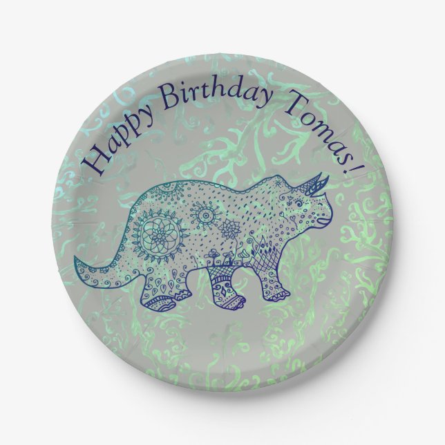Cute Dinosaur custom birthday  Paper Plates (Front)