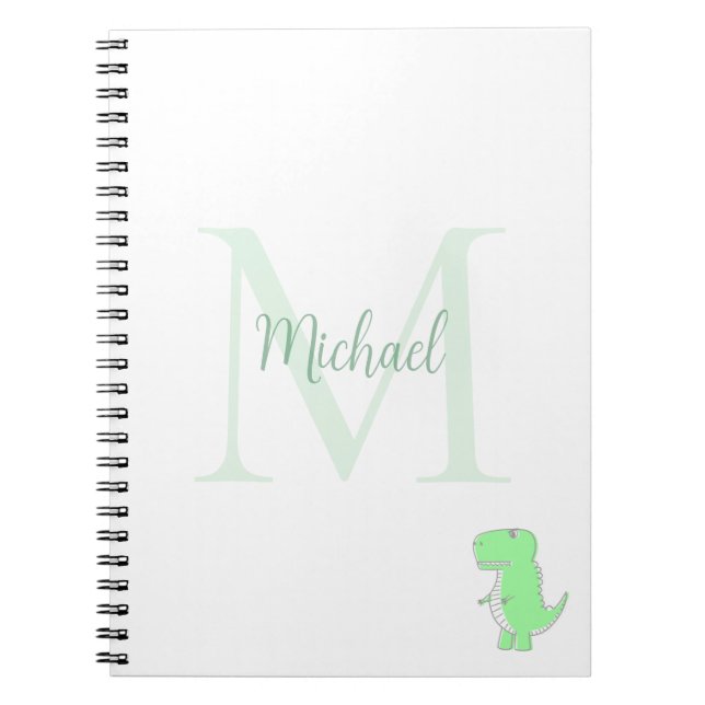 Cute Dinosaur Custom Name Initial  Notebook (Front)