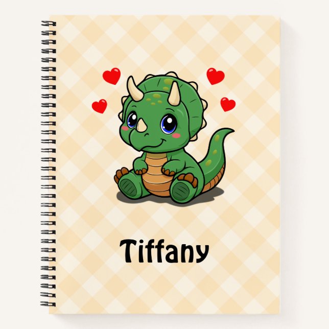 Cute Dinosaur Deluxe Notebook – Add Name (Front)