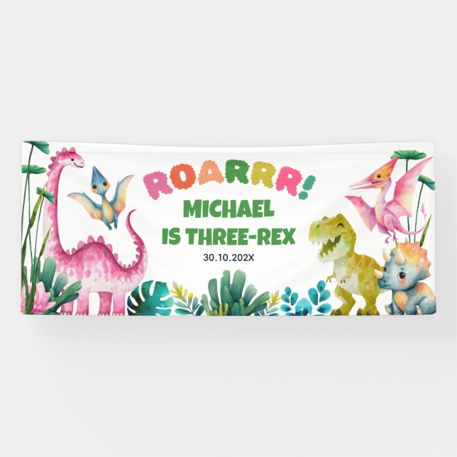 Cute Dinosaur Dig Prehistoric Kids 3rd Birthday  Banner (Horizontal)