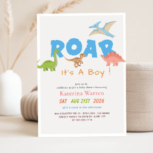 Cute Dinosaur Dino Baby Boy Baby Shower Invitation