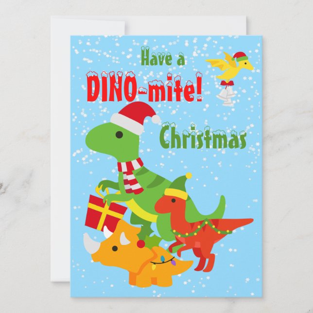 Cute Dinosaur Dino-mite Christmas Flat Card (Front)