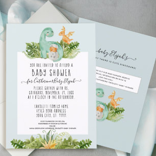 Cute Dinosaur Dino Mummy Foliage Baby Boy Shower I Invitation