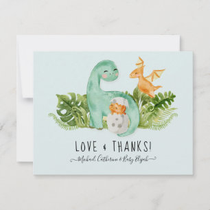 Cute Dinosaur Dino Thank You Note Baby Boy Shower Card