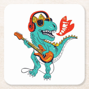 Cute Dinosaur, Dinosaur Gifts, Funny Dinosaur Square Paper Coaster