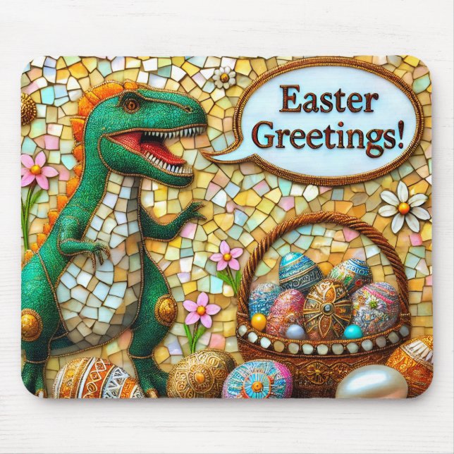 CUTE DINOSAUR EASTER GREETINGS Eggs ~  Mouse Mat (Front)