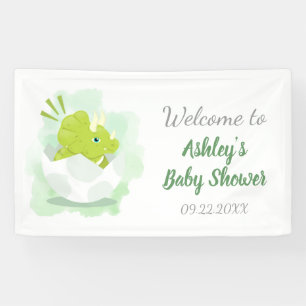 Cute Dinosaur Egg Green Baby Shower Backdrop Banner