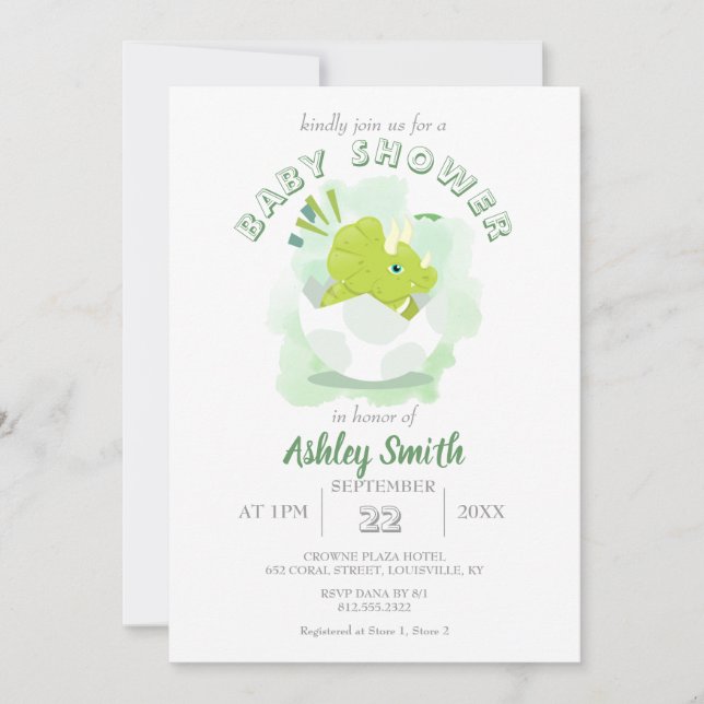 Cute Dinosaur Egg Green Watercolor Baby Shower Inv Invitation (Front)
