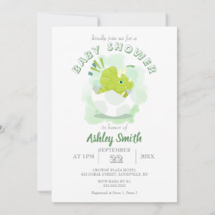 Cute Dinosaur Egg Green Watercolor Baby Shower Invitation