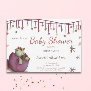 Cute Dinosaur Egg Purple Girl Baby Shower Invitati Invitation