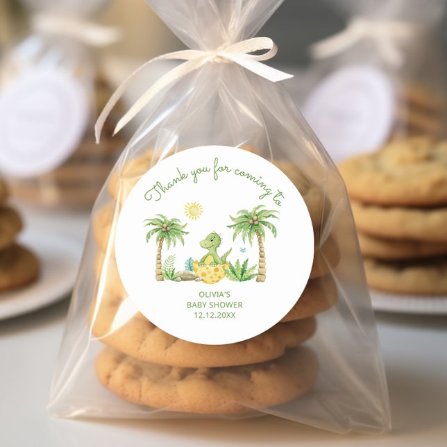 Cute Dinosaur Egg Watercolor Baby Shower Classic Round Sticker (Creator Uploaded)