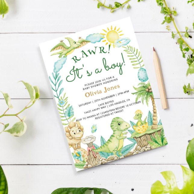 Cute Dinosaur Egg Watercolor Boy Baby Shower Invitation (Creator Uploaded)