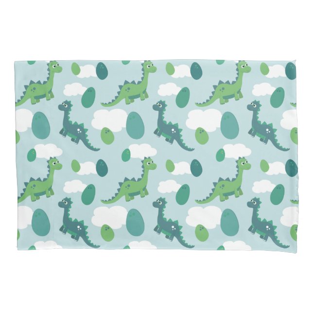Cute dinosaur eggs, blue green dinos pillowcase (Front)