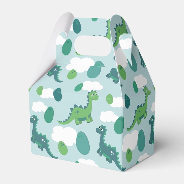 Cute dinosaur eggs blue green pattern  favour box (Front Side)