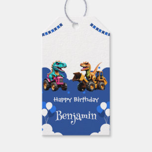 Cute dinosaur Excavator tractor balloon Birthday  Gift Tags