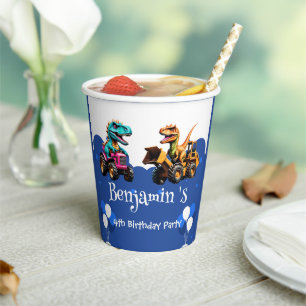 Cute dinosaur Excavator tractor balloon Birthday  Paper Cups