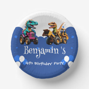 Cute dinosaur Excavator tractor balloon Birthday  Paper Plate
