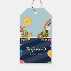 Cute dinosaur Excavator tractor rainbow Birthday  Gift Tags