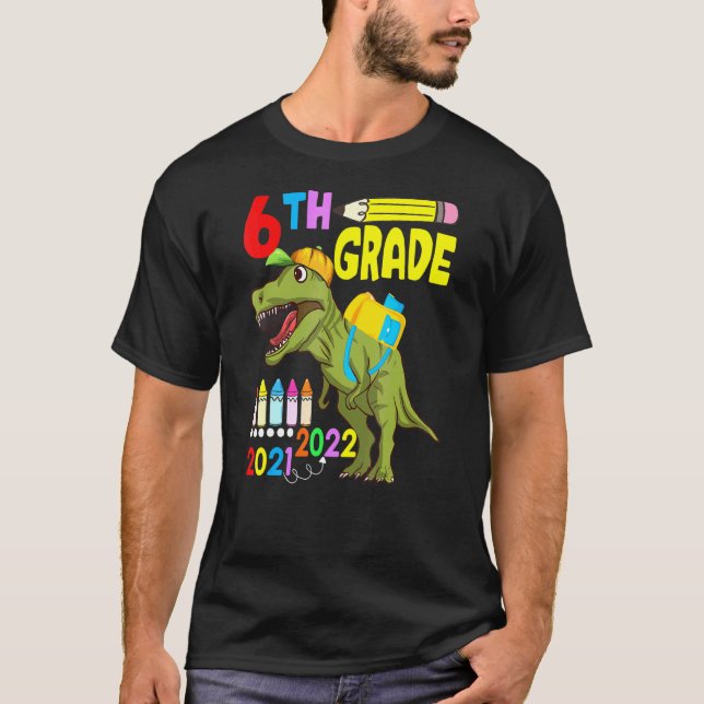 Cute Dinosaur Face Mask 6th Grade Back To School 2 T-Shirt (Front)