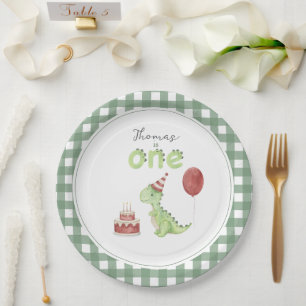 Cute Dinosaur First Birthday Paper Plate