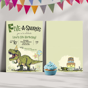 Cute Dinosaur Five-A-Saurus 5th Birthday Party Invitation