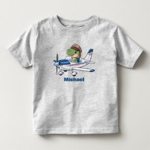 Cute Dinosaur Flying Cessna Aeroplane, Personalise Toddler T-Shirt