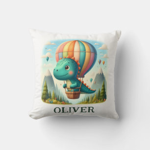 Cute Dinosaur Flying in a Hot Air Balloon Cushion