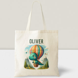 Cute Dinosaur Flying in a Hot Air Balloon Tote Bag