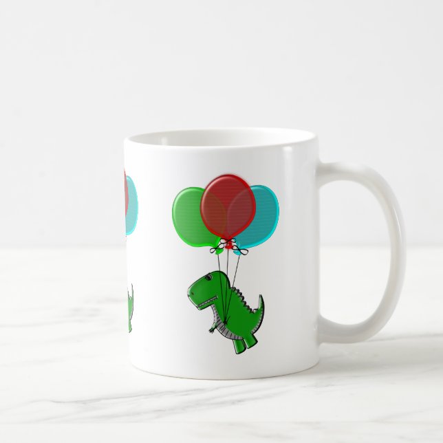 Cute Dinosaur Flying With Balloons Coffee Mug (Right)