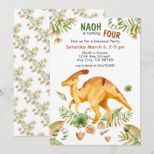 Cute Dinosaur Fourth Birthday Party Invitation