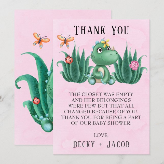 Cute Dinosaur Friends Baby Shower Thank You Card (Front/Back)