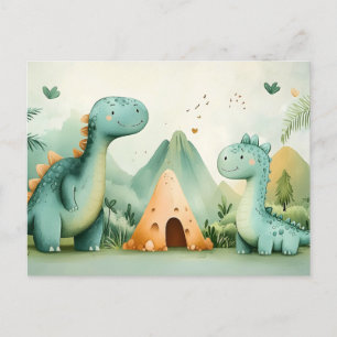 Cute  Dinosaur Friends in a Prehistoric Paradise Postcard