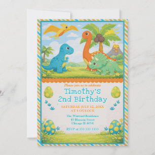 Cute Dinosaur Friends Kids Birthday Invitation