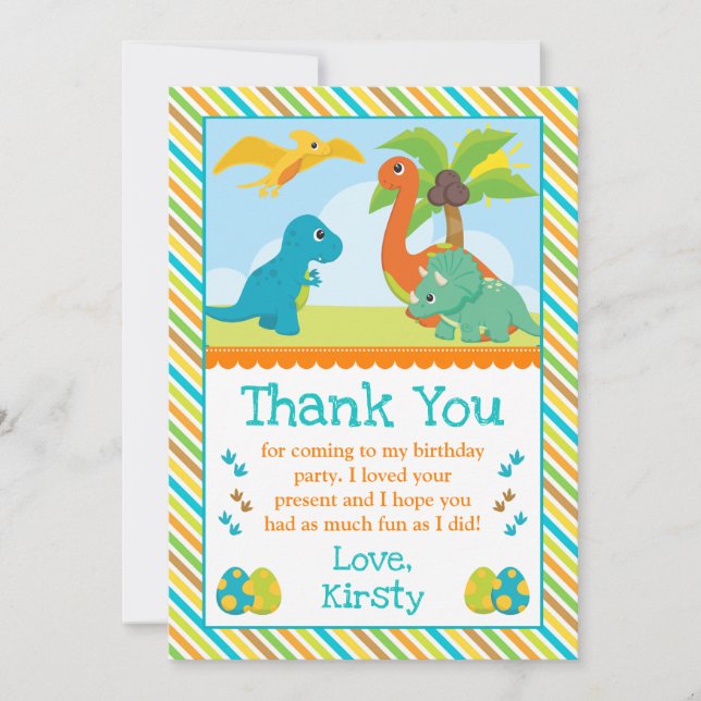 Cute Dinosaur Friends Kids Birthday Thank You Card (Front)