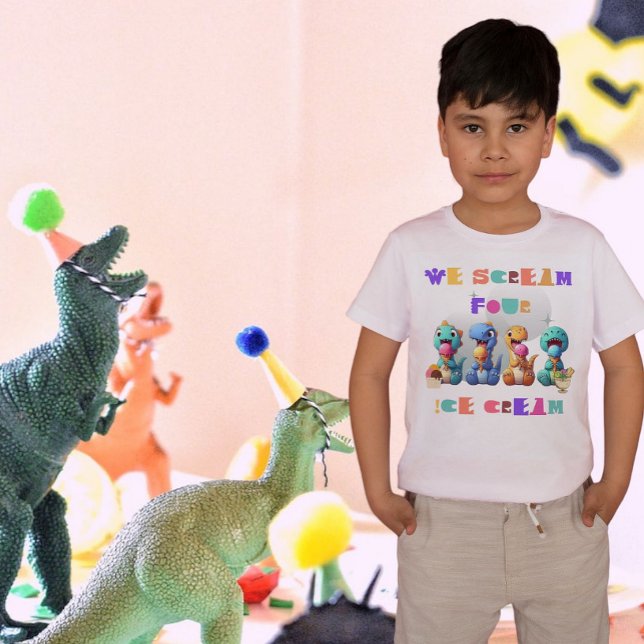 Cute Dinosaur Funny Scream Four ice cream birthday T-Shirt (Creator Uploaded)