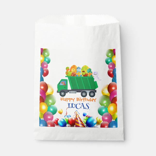 Cute Dinosaur garbage truck balloon birthday boy  Favour Bags (Front)