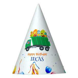 Cute Dinosaur garbage truck balloon birthday boy Party Hat