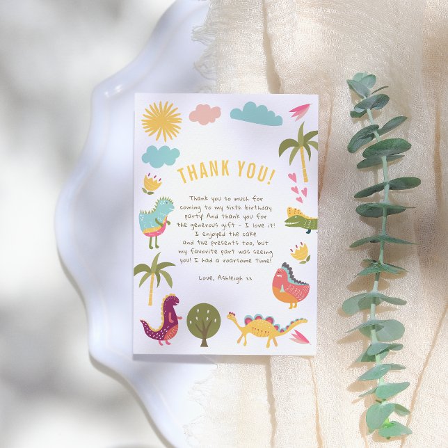 Cute Dinosaur Gender-Neutral Birthday Party Thank You Card (Creator Uploaded)